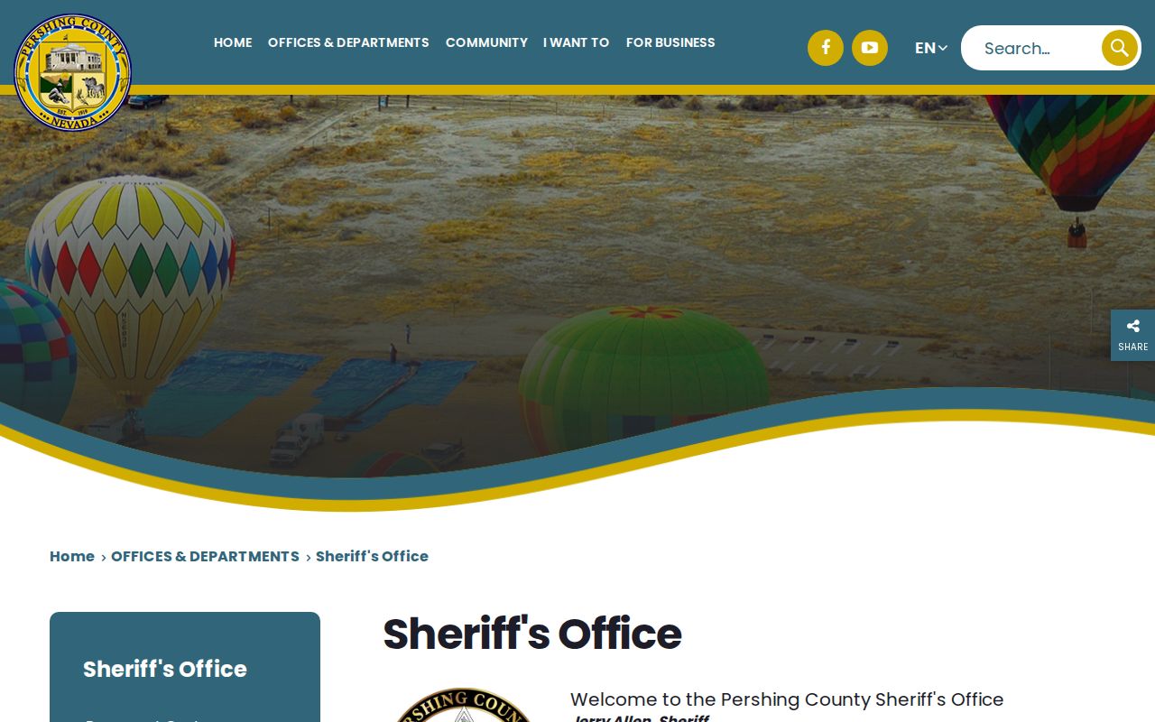 Pershing County Sheriff Office public page with jail and records information