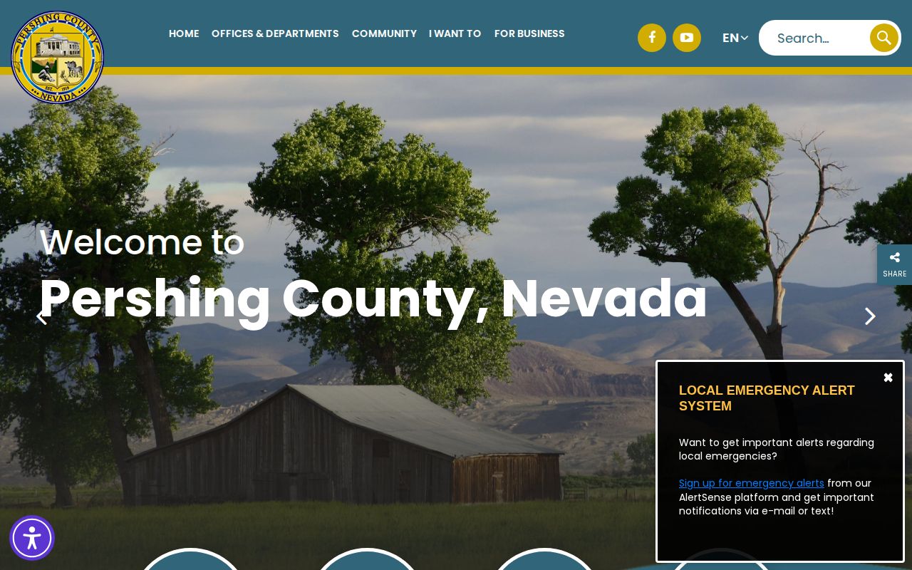 Pershing County official homepage without a daily arrest feed